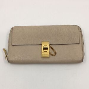CHLOÈ Drew Long Zipped Leather Wallet, Taupe Tan pebbled leather